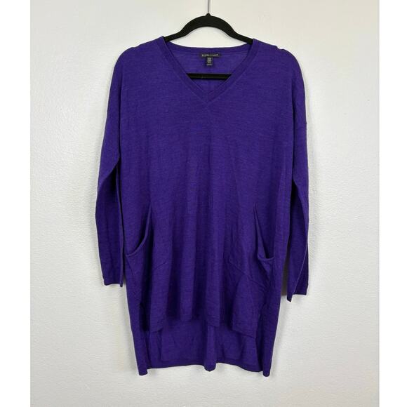 Eileen Fisher Knit Slouchy Pocket Front Tunic Length Merino Wool Sweater XXS - Picture 1 of 5